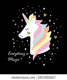Nette Cartoon magische Einhorn Vektorillustration für T-Shirt und andere Verwendungen.