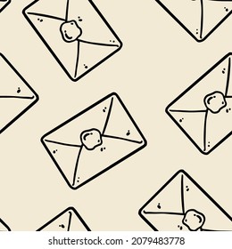 Cute cartoon mail post envelopes doodles seamless border pattern. Vector repeatable background tile. Cozy craft template of stock illustration for wrapping design, wallpaper