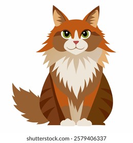 Cute cartoon Maine Coon brown cat isolated on white background. Suitable for educational poster, logo, children's books and  encyclopedias. Vector illustration.