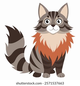 Cute cartoon maine coon cat isolated on white background. Side view. Vector illustration