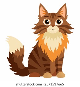 Cute cartoon maine coon cat isolated on white background. Side view. Vector illustration