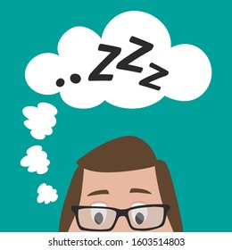 Cute cartoon male character. Slow down.Human Zzz In Quote Frame Icon Vector. 