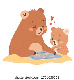 Süße Cartoon Mama Bär machen Kekse mit Kind Illustration für Mütter Tag 