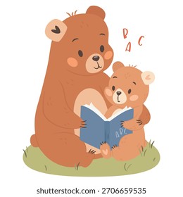 Süße Cartoon Mama Bär Lesezeit mit Kind Illustration für Mütter Tag 