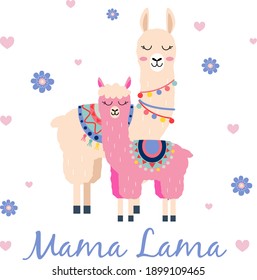 Cute Cartoon Mama Lama Vektordesign auf Weiß