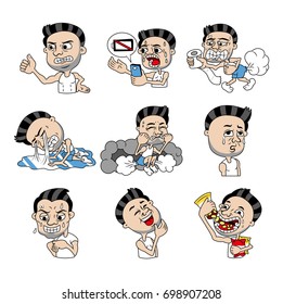 Cute cartoon man, handsome character poses styles, vector illustration 