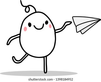 Cute cartoon man holding paper plane hand drawn vector illustration. Minimalism style