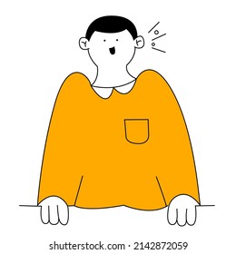 Cute cartoon man looking something,  People Looking Outside, searching or seeking something. Thin line vector illustration on white