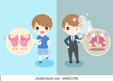 cute cartoon man with lung health concept