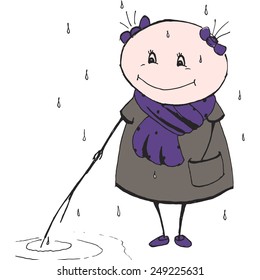 Cute cartoon man in the rain. Vector illustration.
