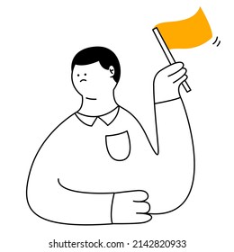 Cute cartoon man surrender, give up in a business fight, surrender to the problems encountered, end the fight. Thin line vector illustration on white