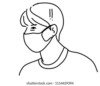 cute cartoon man wearing facial hygienic mask outdoors. Ecology, air pollution, Environmental awareness and virus protection concept vector drawing illustrations