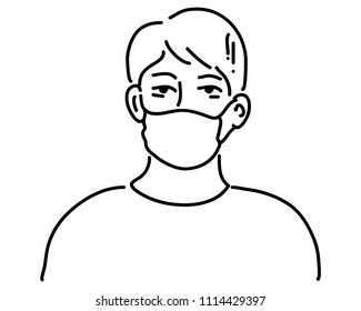 cute cartoon man wearing facial hygienic mask outdoors. Ecology, air pollution, Environmental awareness and virus protection concept vector drawing illustrations