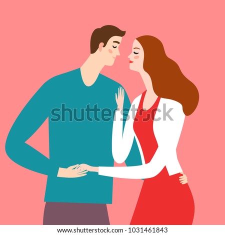 Cute cartoon man and woman before kiss. Love and romantic illustration for your design.