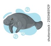 cute cartoon manatee isolated design