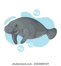 cute cartoon manatee isolated design