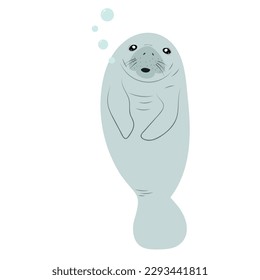 Cute cartoon manatee isolated on white background. Hand drawn vector illustration of Sea cow.  svg