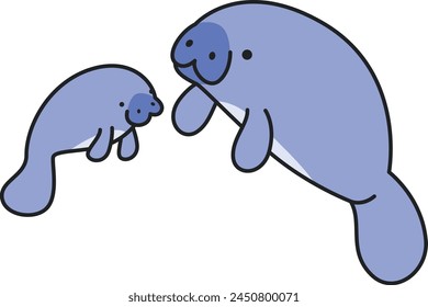 cute cartoon manatee vector illustration