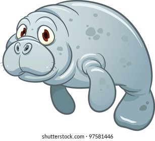 Cute cartoon manatee. Vector illustration with simple gradients. All in a single layer. svg