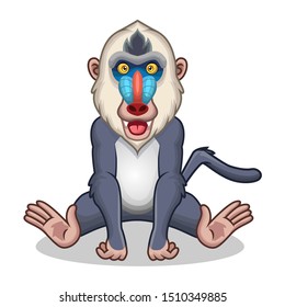 A cute Cartoon mandrill sits baboon isolated on white background.