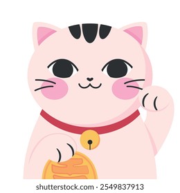 Cute cartoon maneki neko isolated. Japanese lucky cat. Symbol of wealth and luck.  Vector illustration