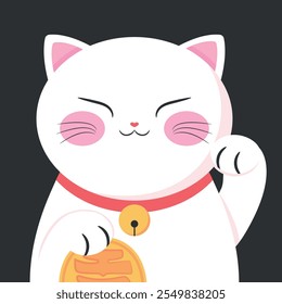 Cute cartoon maneki neko talisman. Japanese lucky cat. Symbol of wealth and luck. Vector illustration