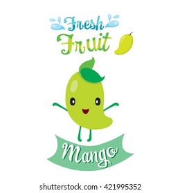 Cute Cartoon Of Mango Fruit, Banner, Logo, Tropical, Characters Design, Summer, Healthy Eating, Food, Juice