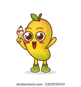 Cute Cartoon mango fruit character holding ice cream cone