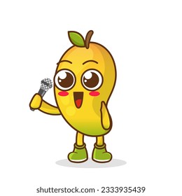 Cute cartoon mango fruit singer character holding mic