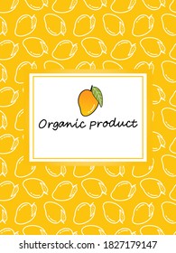 Cute cartoon mango with leaf icon sign and mango pattern vector illustration.