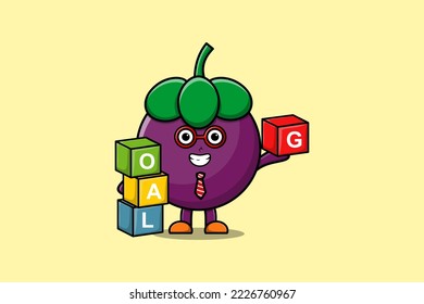 Cute cartoon Mangosteen businessman stacking goal box in flat modern style design