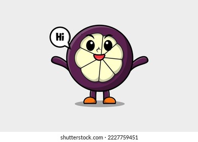 Cute cartoon Mangosteen character with happy expression in modern style design illustration