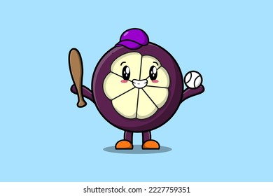 Cute cartoon Mangosteen character playing baseball in modern style design