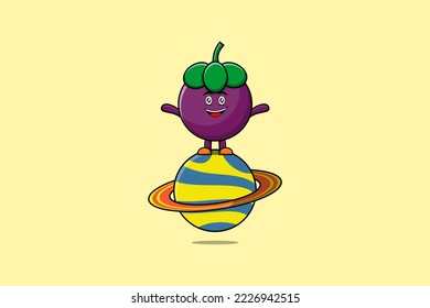 Cute cartoon Mangosteen character standing in planet vector icon illustration