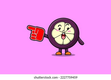 Cute Cartoon Mangosteen with foam finger glove in modern design