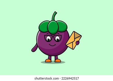 Cute cartoon Mangosteen holding envelope with cartoon vector illustration style