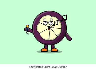 Cute cartoon Mangosteen singer character holding mic in flat modern style design illustrations