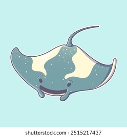 Cute Cartoon Manta Ray Sea Creature Flat Art Vector