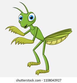 Cute cartoon mantis on white background