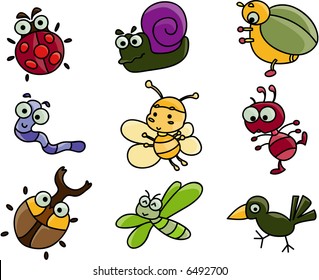 Cute cartoon of many bugs