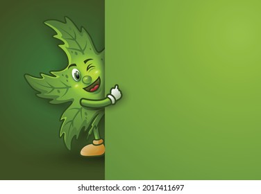 Cute cartoon Marijuana leaf with big signboard.