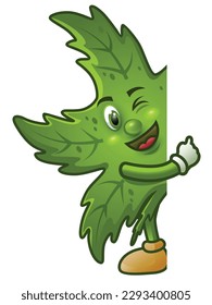 Cute cartoon Marijuana leaf with big signboard.
