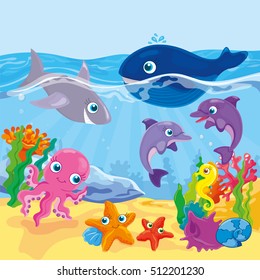 Cute Cartoon Marine Inhabitants 