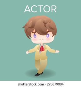 cute cartoon or mascot actor for introducing career in children book