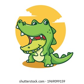 Cute Cartoon Mascot Baby Crocodile look Happy