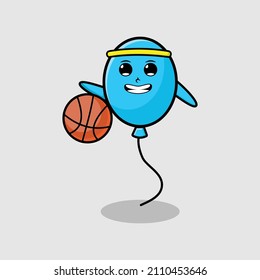 Cute cartoon mascot balloon playing basketball in modern style design for t-shirt, sticker, logo elements