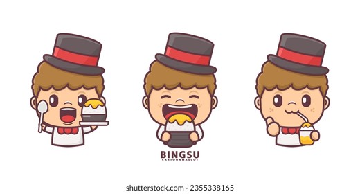 linda mascota de dibujos animados con bingsu. establecer el vector de dibujos animados con diferentes expresiones, adecuado para, marca de logotipo, pegatinas, iconos, etc.