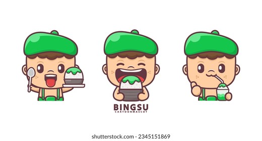 cute cartoon mascot with bingsu. vector illustrations with outline style, suitable for, logo brand, stickers, icons.