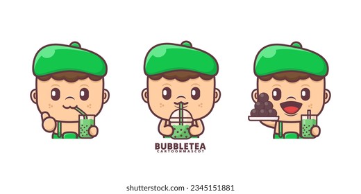cute cartoon mascot with bubble tea. vector illustrations with outline style, suitable for, logo brand, stickers, icons.
