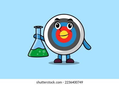 Cute cartoon mascot character Archery target as scientist with chemical reaction glass